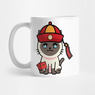 Funny siamese cat celebrates lunar new year Mug